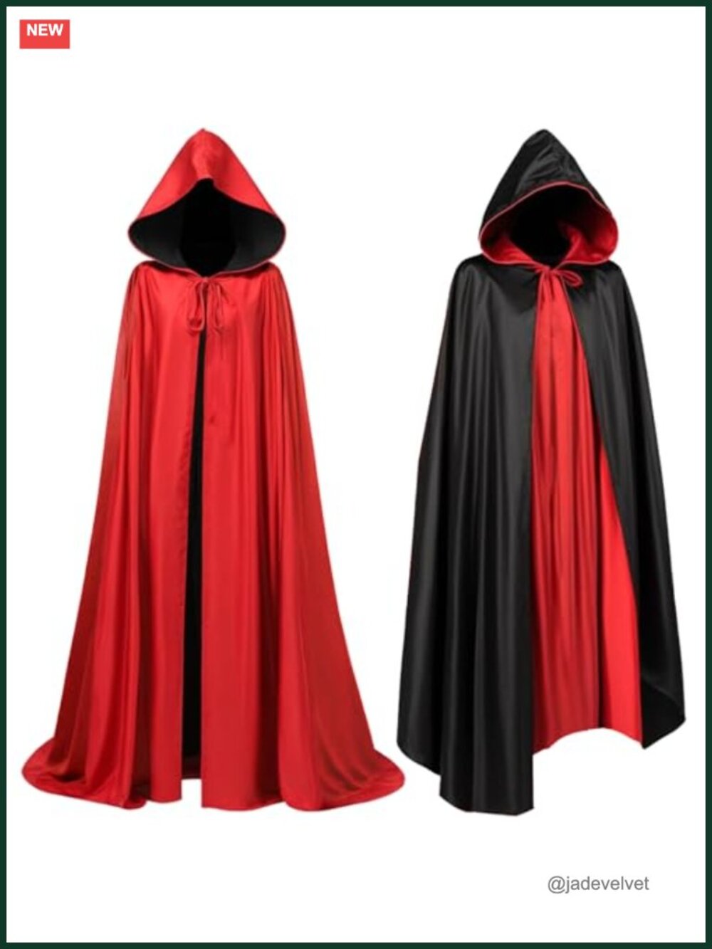Reversible Hooded Cloak Unisex Halloween Cosplay Costume Witch Vampire Cape
